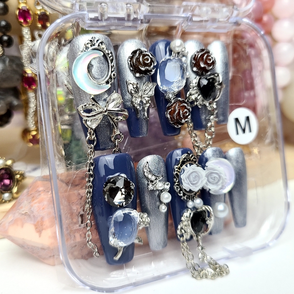Denim+Silver Press-on Nail Set - Picture 2 of 8
